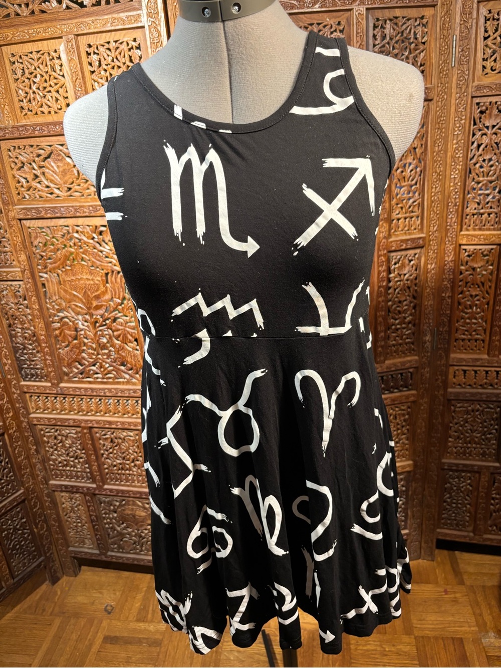 Killstar Black Mini Dress with White Zodiac Print